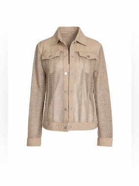 MarlaWynne Beige Mesh-Panel Jean Jacket